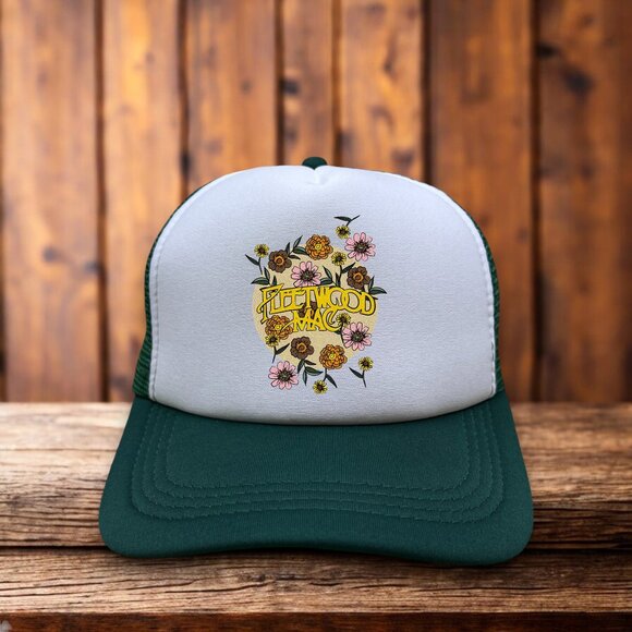 Fleetwood Mac Mens Trucker Hat Green Snapback Stevie Nicks Folk Rock Ball Cap - Picture 1 of 4